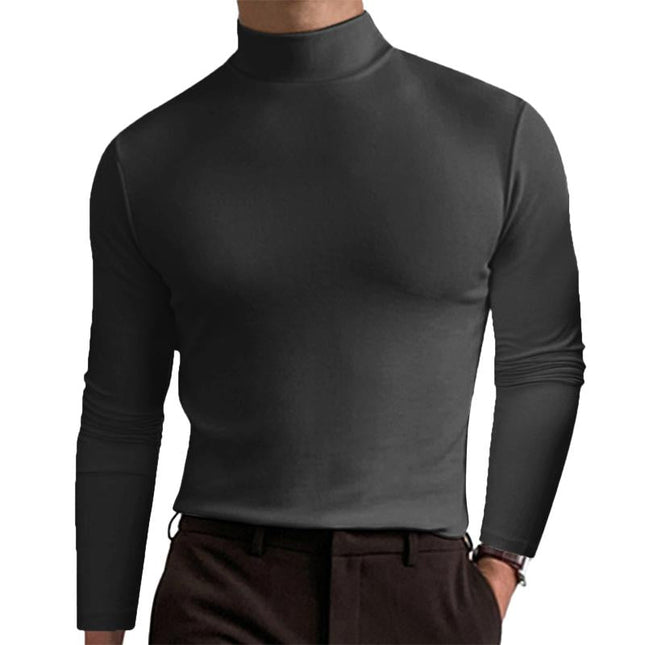 Men's Long Sleeve T-Shirt | High Neck | Solid Color | Fitted Cut | Casual Wear | Breathable Fabric | Versatile Styling | Suitable for Fall Winter | Modern Silhouette | Comfortable Everyday Top