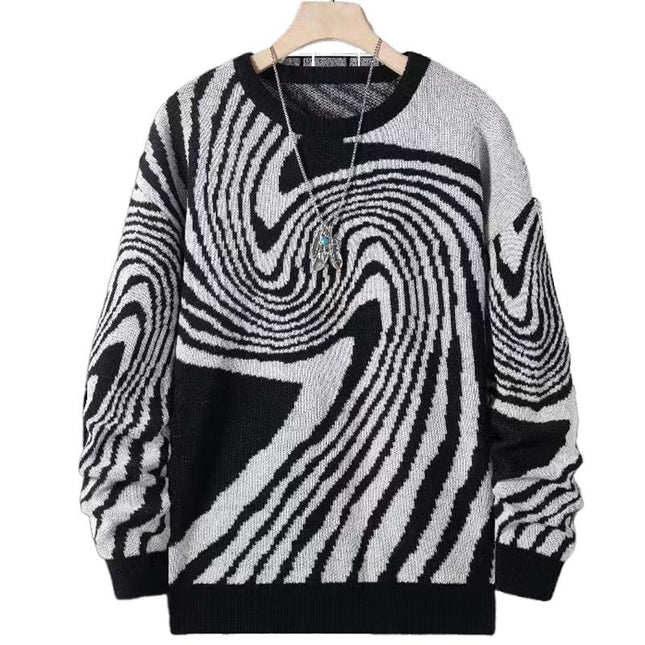Men's Jacquard Design Crew Neck Sweater | Warm Knitted Fashion | Versatile Long Sleeve Pullover | Men's Winter Casual Jumper | Classic Comfortable Fit