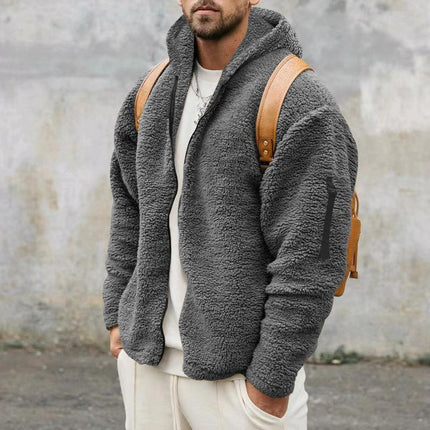 Men's Hooded Jacket | Solid Color | Double Fleece | Warm & Loose Fit | Outerwear | Winter Coat | Casual Style | Premium Insulation | Functional Pockets | Versatile Layering | Classic Design