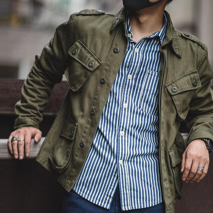 Men's Vintage Biker Jacket | Multi Pocket Cargo Style | Casual Lapel Collar | Polyester Blend | Long Sleeve | Moderate Thickness | Plain Pattern | Four Seasons | Ideal for Travel & Outdoor