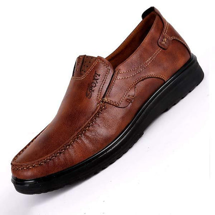 Vintage Leather Men's Business Casual Shoes | Refined Style Work Boots | Non-Slip Sole | Easy Entry Elastic | Traditional Sewing