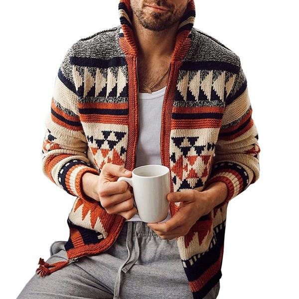 Men's Cardigan Sweater | Geometric Zip-Up Design | Soft Warm Fabric | Casual to Chic Versatile Style | Modern Fit | Eye-Catching Pattern | Comfortable Layering | High-Quality Tailored Outerwear