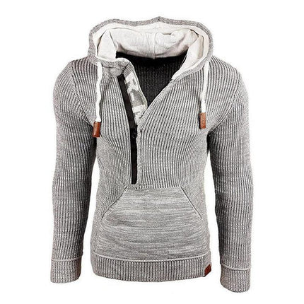 Men's Knitted Hoodie | Casual Loose Fit | Hooded Long Sleeve | Polyester Blend | Kangaroo Pocket | Soft & Breathable | Leisure Style | Activewear Pullover | Zipper Closure | Relaxed Fit | Classic Design