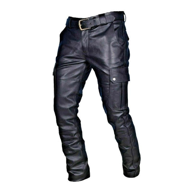 Men's Slim Fit Faux Leather Pants | Vintage Multi-Pocket Design | Edgy Streetwear | High-Quality Animal-Friendly Material | Stylish Texture | Easy Care | Versatile Fit | Ideal for Night Out or Smart-Casual Looks