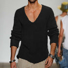 Men's V-Neck Solid Color Knit Pullover Sweater | Casual Loose Fit Knitwear | Soft Cotton Blend | Versatile Layering | Ribbed Cuffs & Hem | Machine Washable | Classic Style for Everyday Comfort | Available in Multiple Colors & Sizes