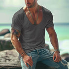 Men's Slim Fit T-Shirt | Cotton Blend | U-Neck | Short Sleeve | Casual Top | Breathable & Comfortable | Durable & Stylish | Easy Care | Ideal for Daily Wear/Layout