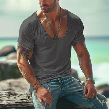 Men's Slim Fit T-Shirt | Cotton Blend | U-Neck | Short Sleeve | Casual Top | Breathable & Comfortable | Durable & Stylish | Easy Care | Ideal for Daily Wear/Layout