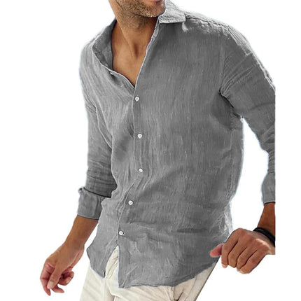 Men's Long Sleeve Shirt | Solid Color | Cotton Linen Blend | Breathable | Lapel Collar | Relaxed Fit | Casual & Semi-Formal | Versatile Style | Ideal for Spring, Summer, Autumn | Moisture-Wicking | Comfortable Wear