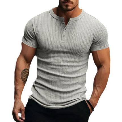 Men's Stretch Knit Henley T-Shirt | Short Sleeve Casual Top | Classic Button Placket | Comfortable Regular Fit | Breathable Fabric | Versatile Style for Everyday Wear