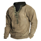 Men's Long Sleeve Vintage Style T-Shirt | Cotton Blend | V-Neck | Button Design | Loose Fit | Pullover | Suitable for Work & Outdoor Activities | Available in Army Green, Gray, Tan | Machine Washable