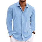 Men's Long Sleeve Slim Fit Shirt | Cotton Linen Blend | Solid Color | Casual Lapel Design | Breathable Fabric | Formal & Casual Wear | Men's Dress Shirts | Comfortable & Stylish | Versatile Wardrobe Essential