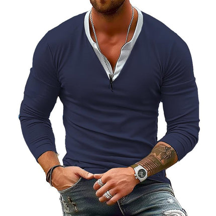 Men's Modern Long Sleeve V-Neck T-Shirt | Double V-Neck Design | Breathable Cotton Blend | Casual Pullover | Versatile Fit | Comfortable and Durable | Sizes Available