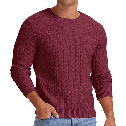 Men's Sweater | Waffle Knit | Solid Color | Crew Neck Pullover | Long Sleeve | Versatile Casual | Classic Fit | Breathable Soft Fabric | Available in Black Navy Grey Olive | Ideal for Layering | Comfortable Style