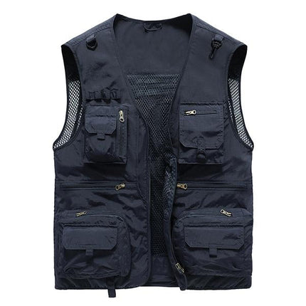 Men's Outdoor Quick-Drying Vest | Multi-Pocket | V-Neck | Zipper Closure | Removable Back | Mesh Patchwork | Breathable Lightweight Fabric | Ideal for Fishing, Cycling, Sports & Leisure Activities