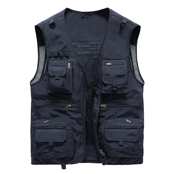 Men's Outdoor Quick-Drying Vest | Multi-Pocket | V-Neck | Zipper Closure | Removable Back | Mesh Patchwork | Breathable Lightweight Fabric | Ideal for Fishing, Cycling, Sports & Leisure Activities