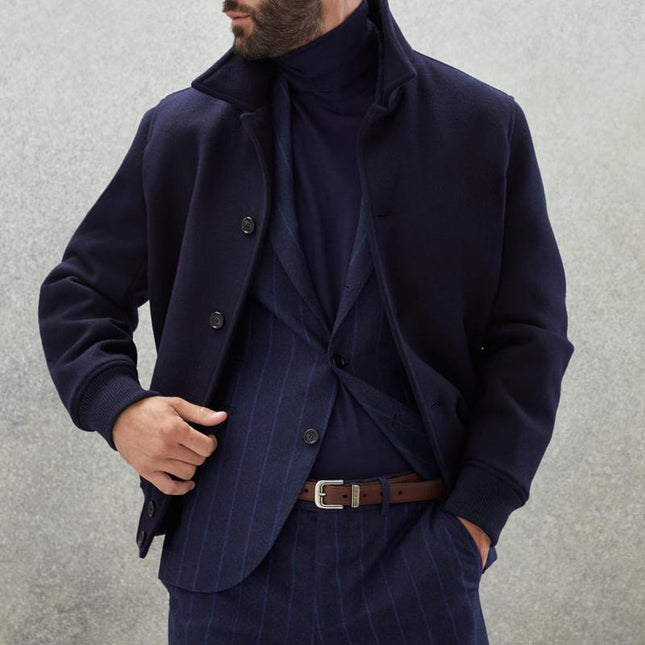 Men's Wool Blend Bomber Jacket | Casual Stand Collar | Single Breasted | Versatile Outerwear for Various Occasions | Stylish Ribbed Cuffs and Waistband | Warm and Fashionable | Perfect for Transitional Weather