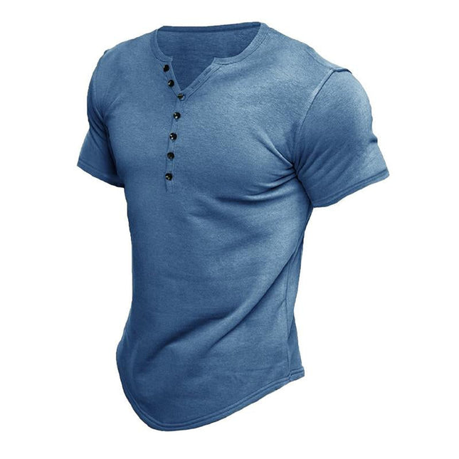 Men's Short Sleeve Button Henley T-Shirt | Solid Color | Classic Design | Breathable Soft Fabric | Casual Versatile Top | Relaxed Fit | Ideal for Work or Layering | Comfortable Everyday Wear