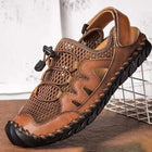 Men's Water Sandals | Flexible Non-Slip Sole | Breathable Leather & Mesh | Adjustable Heel Strap | Bungee Cord Closure | Lightweight Comfort | Ideal for Boat & Beach