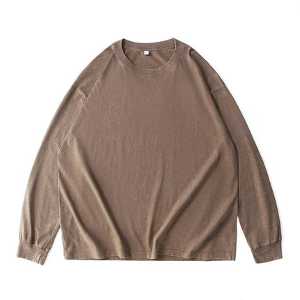 Men's Cotton Long Sleeve T-Shirt | Washed Distressed Vintage Look | Crewneck Casual Style | Soft & Breathable Premium Fabric | Perfect for Layering | Relaxed Fit | Ribbed Cuffs