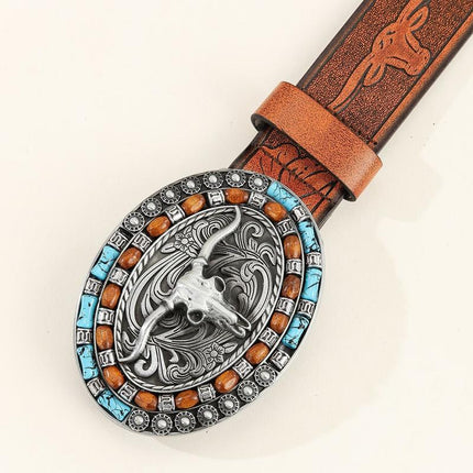 Men's Vintage Western Leather Belt | Embossed Cowhide | Classic Adjustable Buckle | Durable Construction | Rugged Charm | Casual & Formal Style | Timeless Design