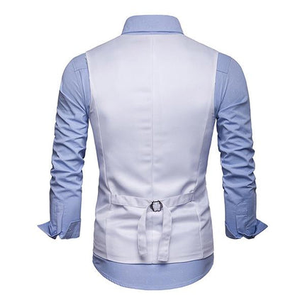Men's V-Neck Dress Vest | Soft Woven Fabric | Sleeveless | Five-Button Closure | Chest & Waist Welt Pockets | Adjustable Buckle Back | Fully Lined | Machine Washable