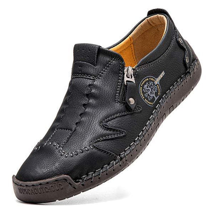 Men's Vintage Leather Loafers | Casual Comfort Shoes | Cushioned Footbed | Flexible Rubber Outsole | Easy Slip-On | Medium Width