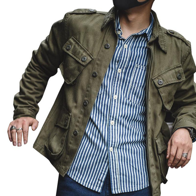Men's Vintage Biker Jacket | Multi Pocket Cargo Style | Casual Lapel Collar | Polyester Blend | Long Sleeve | Moderate Thickness | Plain Pattern | Four Seasons | Ideal for Travel & Outdoor