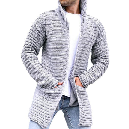 Men's Knit Cardigan | Solid Stand Collar | Mid-Length Design | High-Quality Knit Fabric | Two Hand Pockets | Variety of Solid Colors | Comfortable Tailored Fit | Versatile for Formal & Casual Occasions