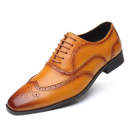 Men's Brown Leather Brogue Oxford Shoes | Cap Toe Dress Shoes | Flexible Rubber Sole | Formal Business Footwear | Glossy Polished Finish | Wedding & Party Ready