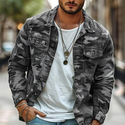 Men's Camouflage Canvas Jacket | Retro Wear | Lapel Collar | Classic Design | Durable Comfortable Outerwear | Timeless Style | Versatile Outfit | Perfect All-Seasons Fashion