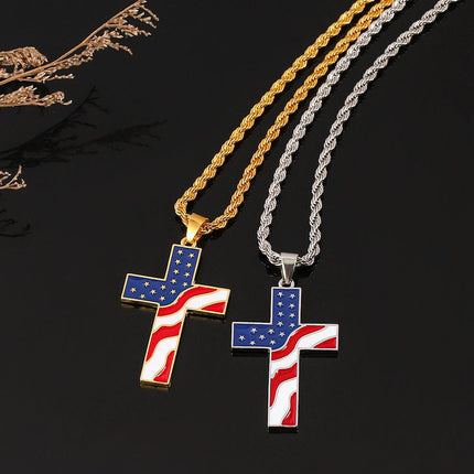 Vintage American Flag Necklace | Patriotic Jewelry | Cross Pendant | Casual Style | Unisex Fashion Accessory