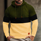 Men's Long Sleeve Hooded Sweatshirt | Color Block Pattern | Textured Waffle Fabric | Casual Comfort | Versatile Casual Wear | Cozy Hood for Warmth | Modern Design | Ideal for Spring & Autumn