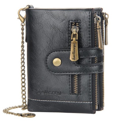 Men's Vintage Style Compact Wallet | Double Zipper Closure | Multi-Card Slots | Coin and Cash Compartments | Durable Retro Design | Slim Pocket-Friendly Accessory | Perfect for Everyday Use