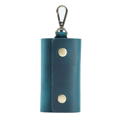Cowhide Key Case for Men | Retro Casual Style | Waist Hanging Design | Button Closure | Short Length | Hook Element | Plain Pattern