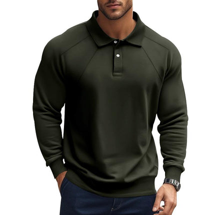 Men's Long Sleeve Polo Shirt | Solid Color | Lapel Collar | Raglan Sleeves | Casual & Classic Style | Comfortable Cotton Blend | Relaxed Fit | Versatile for Everyday Wear