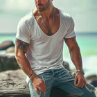 Men's Slim Fit T-Shirt | Cotton Blend | U-Neck | Short Sleeve | Casual Top | Breathable & Comfortable | Durable & Stylish | Easy Care | Ideal for Daily Wear/Layout