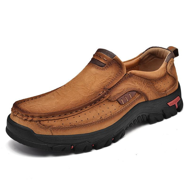 Men's Slip-On Shoes | Retro Style | Plus Size | Cowhide Leather Upper | Wear-Resistant | Rubber Sole | Low Heel | Plain Pattern | Round Toe | Suitable for All Seasons