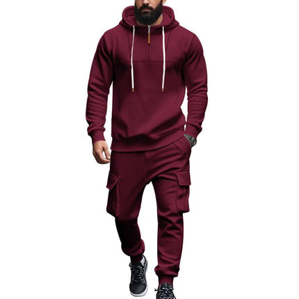 Men's Hooded Sweatshirt and Jogger Pants Set | Relaxed Fit | Adjustable Drawstring Hood | Full-Length Elastic Cuff Joggers | Soft Breathable Cotton Blend | Casual Sportswear Loungewear | Pockets