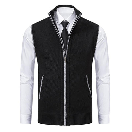 Men's Knitted Vest | Solid Color | Stand Collar | Sleeveless | Casual Outerwear | Tailored Fit | High-Quality Fabric | Stylish Layering | Transitional Seasons | Versatile Apparel | Modern Design