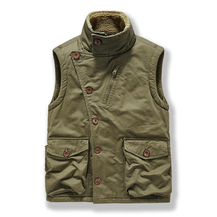 Men's Vintage Style Velvet Single Breasted Vest | Retro Casual Hunting Suits Design | Stand-Up Collar | Sleeveless | Fleece Lined Warmth | Button Closure | Side Pockets | Stylish Layering | Multiple Sizes Available