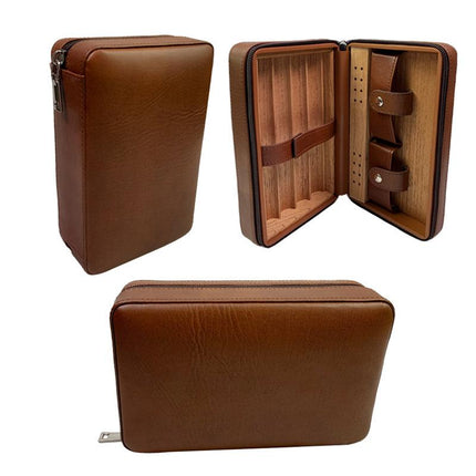 Men's Portable Cigar Humidor | Leather Travel Case with Built-in Humidity Control | Compact Luxury Storage for Cigars | Premium Quality | Secure Zipper | Stylish Design for Travel & Home | Ideal Gift for Cigar Lovers