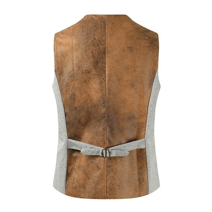Men's Vintage Leather Vest | Single Breasted | V-Neck | Slim Fit | Casual Style | Polyester Blend | Adjustable Buckle | Suitable for Spring Autumn Winter | Versatile for Business, Dating, Party, Daily Wear