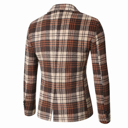 Men's Plaid Blazer | Autumn Winter Lapel Jacket | Thickened Wool-Blend Outerwear | Tailored Fit | Notched Lapel | Formal Business Casual Style | Full-Length Sleeves | Durable Lining | Warm & Elegant