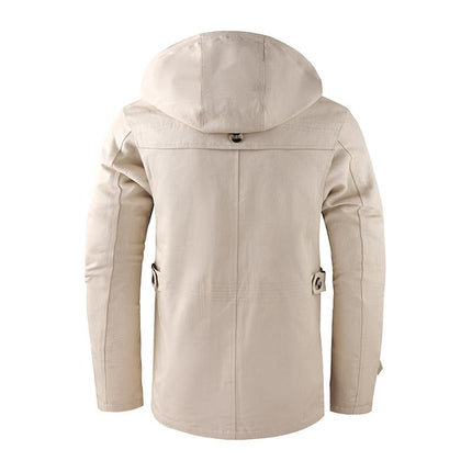 Men's Washed Cotton Hooded Coat | Warm Stand Collar | Mid-Length | Insulated Lining | Weather-Resistant | Rugged Casual Design | Multiple Pockets | Relaxed Fit | Adjustable Hood and Cuffs | Outdoor Ready | Machine Washable