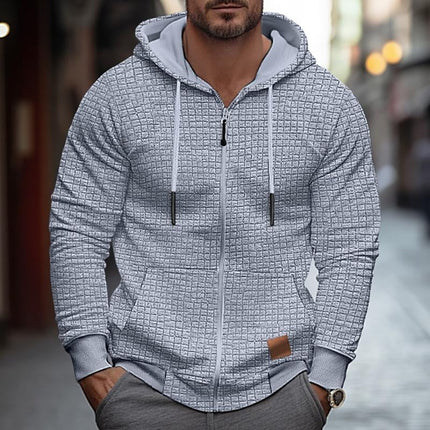 Men's Hooded Jacket | Solid Color | Waffle Fabric | Long Sleeve | Cozy Hood | Comfortable Outerwear | Stylish Design | Casual and Transitional Wear | Ideal for Cooler Weather | Versatile Wardrobe Staple