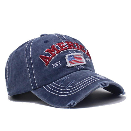 Men's American Flag Embroidered Baseball Cap | Adjustable Cotton Polyester | Vintage Washed Curved Brim | Sun Protection | Patriotic Peaked Hat