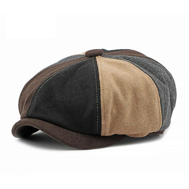 Men's Vintage Beret | Wool Blend | Colorblock Patchwork | Cozy Warmth | Artistic Flair