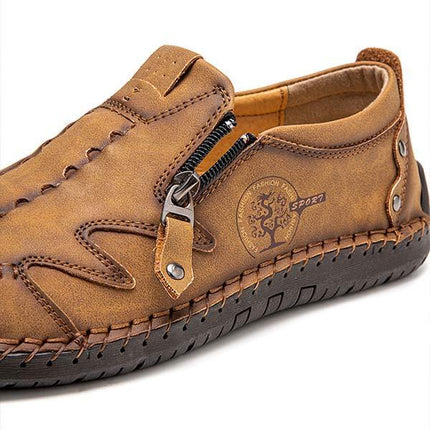 Men's Vintage Leather Loafers | Casual Comfort Shoes | Cushioned Footbed | Flexible Rubber Outsole | Easy Slip-On | Medium Width