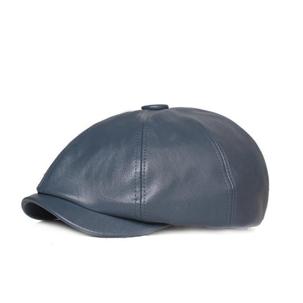 Men's Beret | Retro Solid Color | PU Leather | Water-Resistant | Soft Lining | Elastic Fit | Durable | Versatile Accessory | Black | Brown | Blue | Gray | Fashionable Headwear
