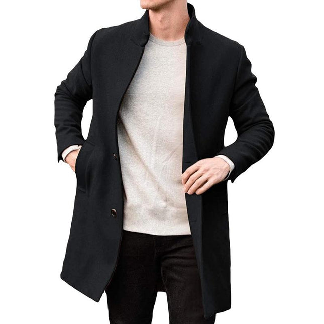 Men's Mid-length Coat | Stand Collar | Single Breasted | Versatile Colors | High-quality Fabric | Stylish & Functional Outerwear | Sleek Streamlined Design | Elegant Silhouette | Warm and Comfortable